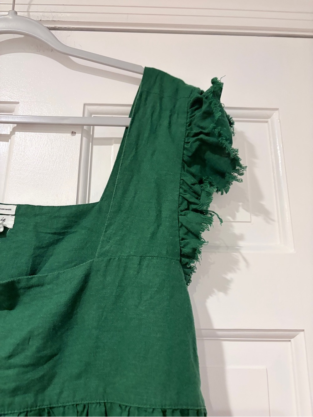 Aerie Green Linen Blend Ruffle Babydoll Mini Dress XL Cottagecore - Picture 3 of 8